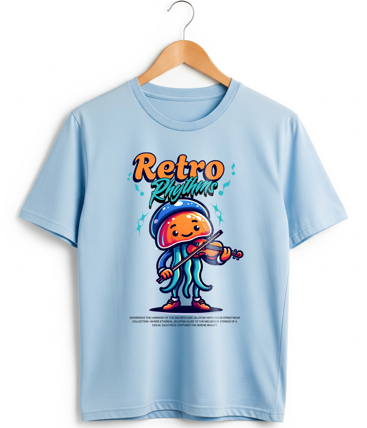 Retro Rhythms Jellyfish Violinist Design - Classic Crew Graphic T-Shirt