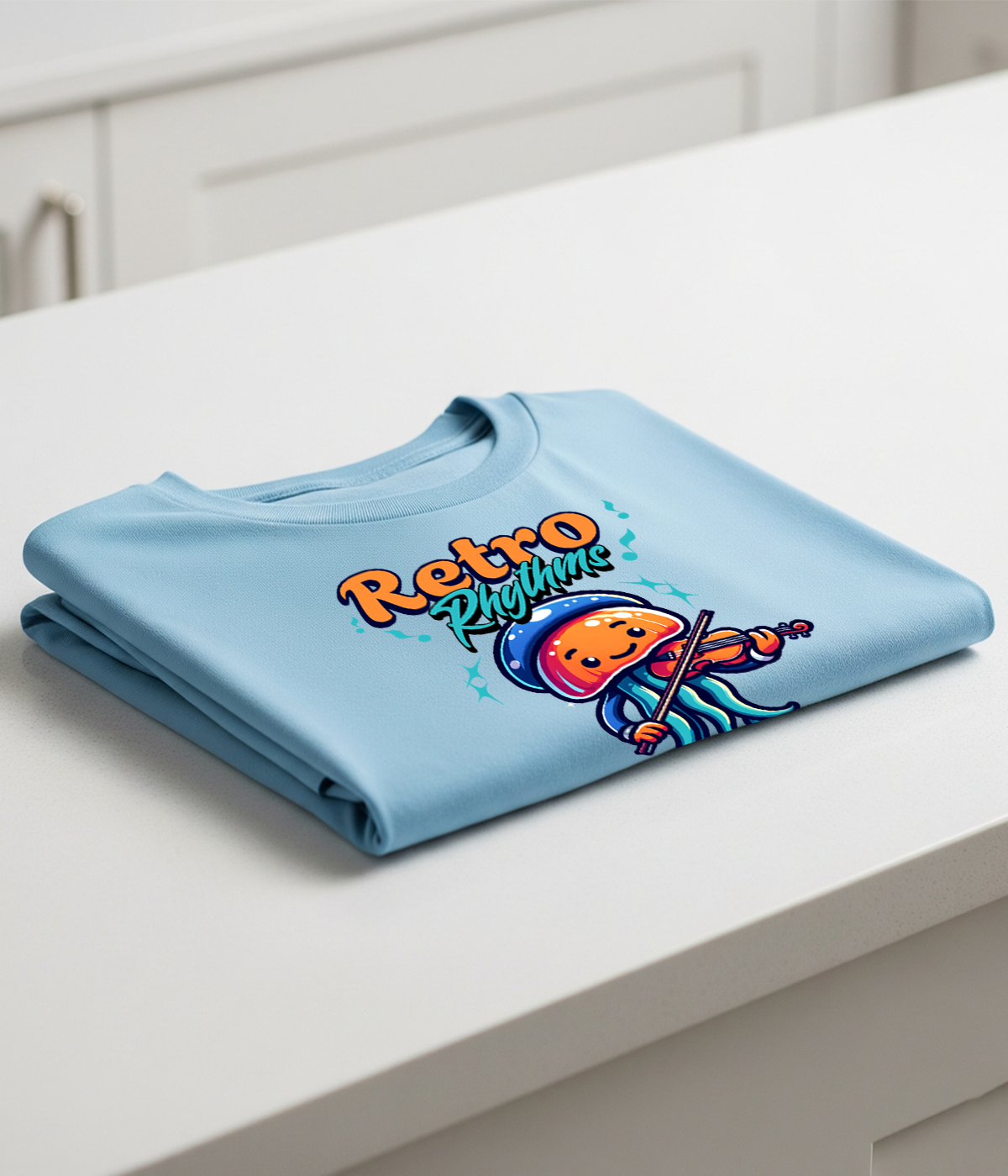 Retro Rhythms Jellyfish Violinist Design - Classic Crew Graphic T-Shirt