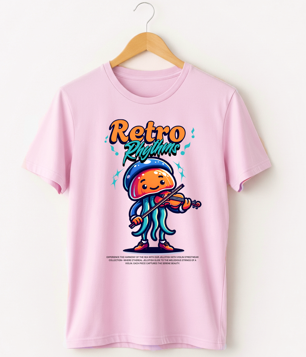 Retro Rhythms Jellyfish Violinist Design - Classic Crew Graphic T-Shirt