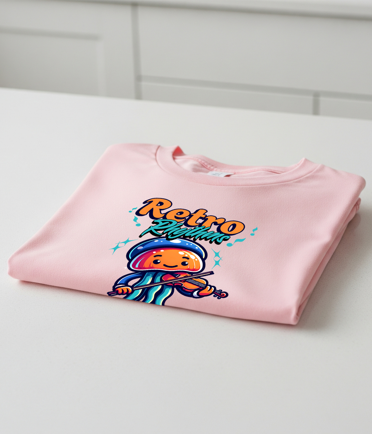 Retro Rhythms Jellyfish Violinist Design - Classic Crew Graphic T-Shirt