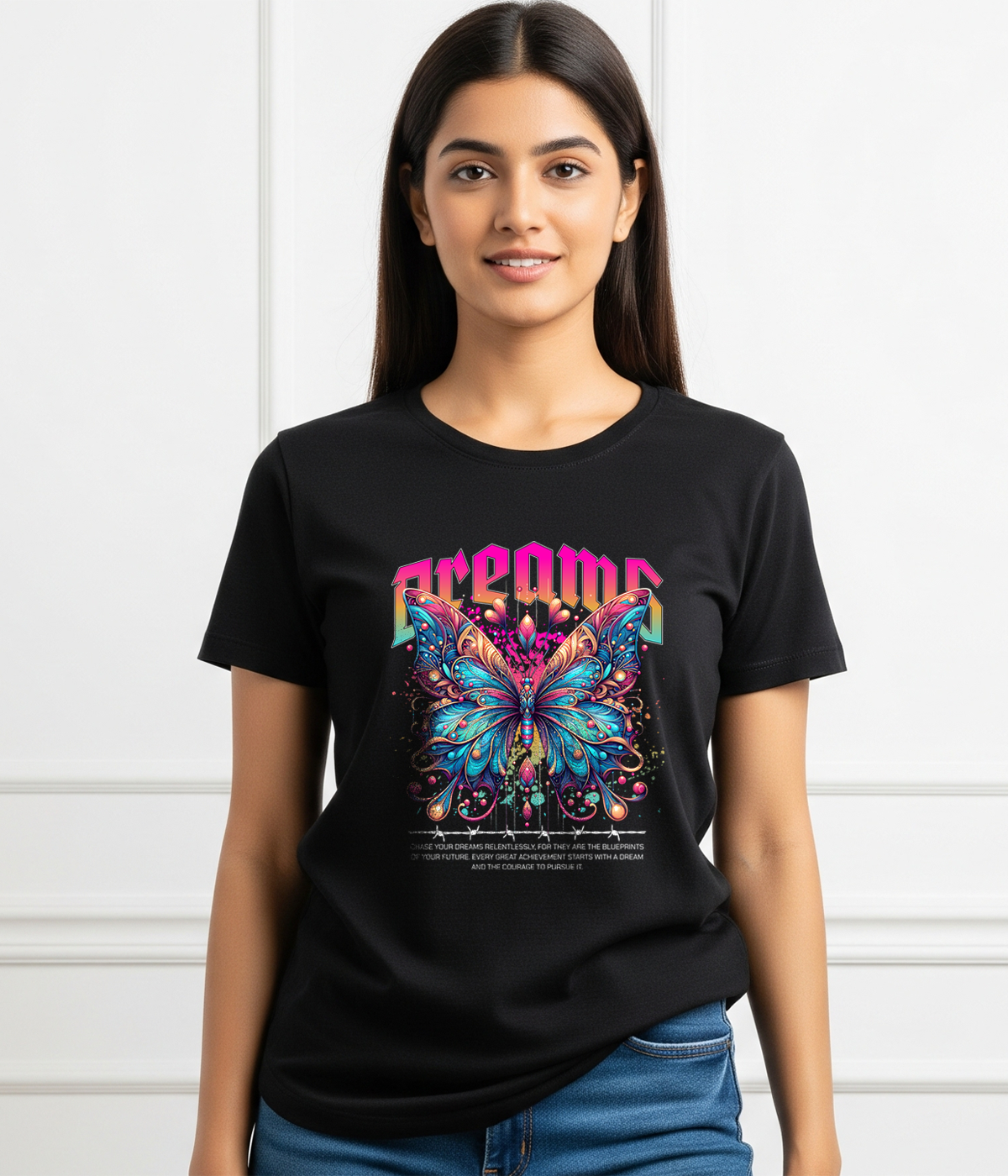 Dreams Butterfly Graphic Classic Crew T-Shirt