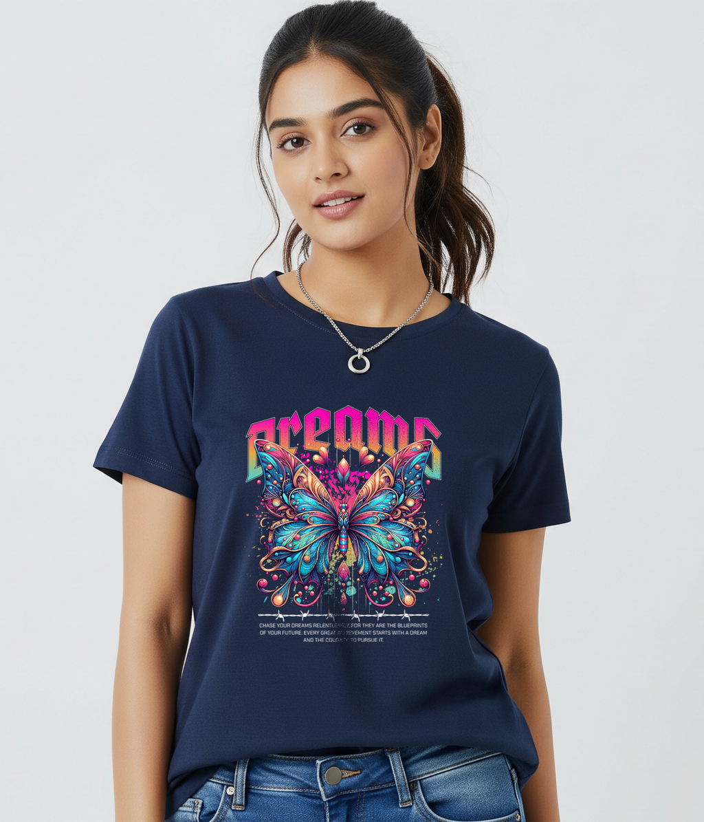 Dreams Butterfly Graphic Classic Crew T-Shirt