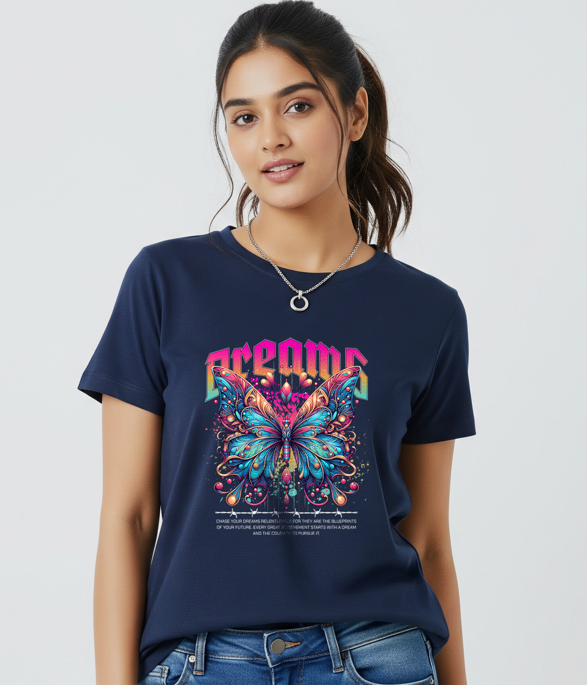 Dreams Butterfly Graphic Classic Crew T-Shirt